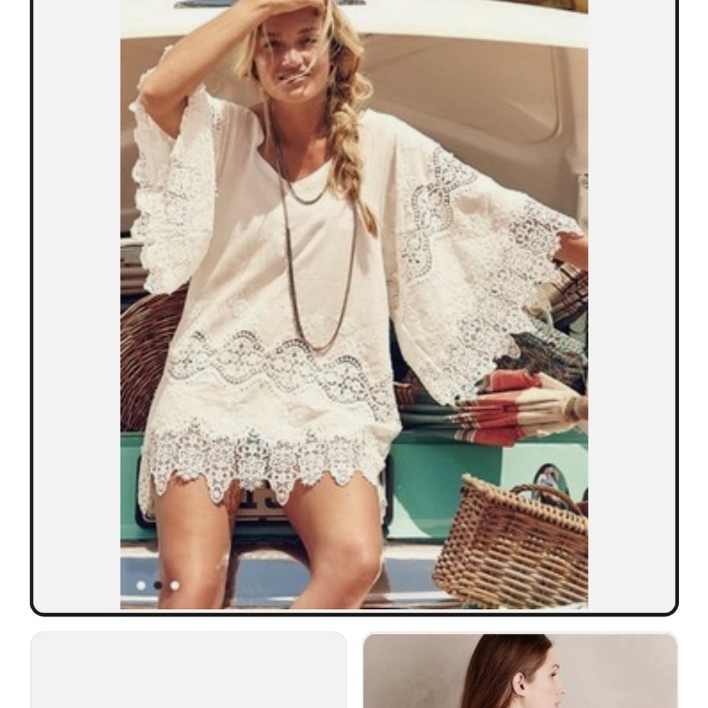 Anthropologie Eberjey Castaway White Cotton Lace Tunic Top Coverup sz M/L - Picture 2 of 12